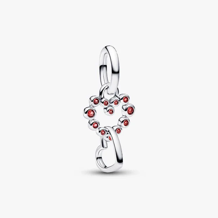 Connected Hearts & Red Stones Dangle Charms