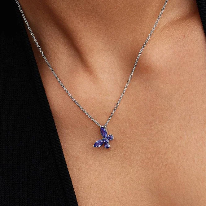 Cornflower Blue Butterfly Pendant Necklace, 45cm - Image 4