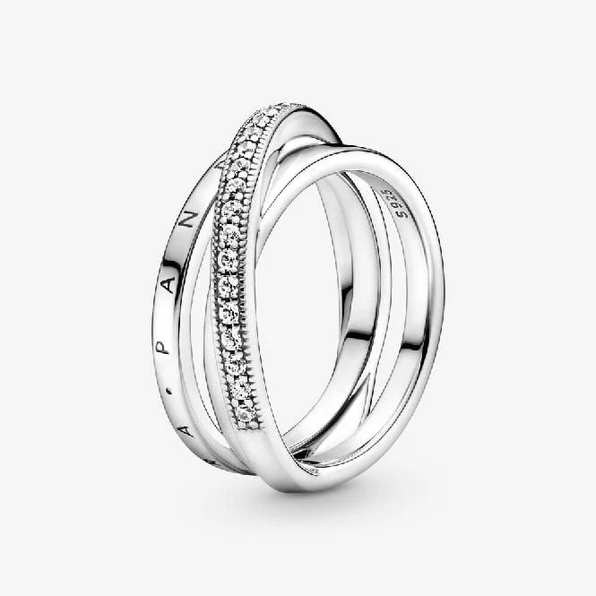 Crossover Pave Triple Band Ring, Size 58