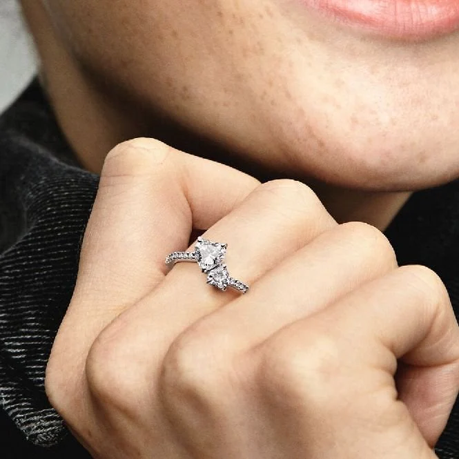 Double Heart Sparkling Ring, Size 50 - Image 3