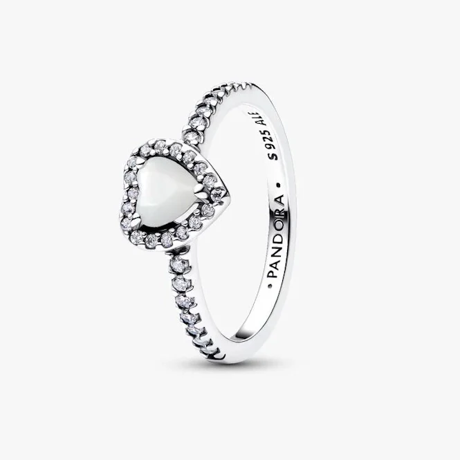 Elevated White Heart Ring, Size 50