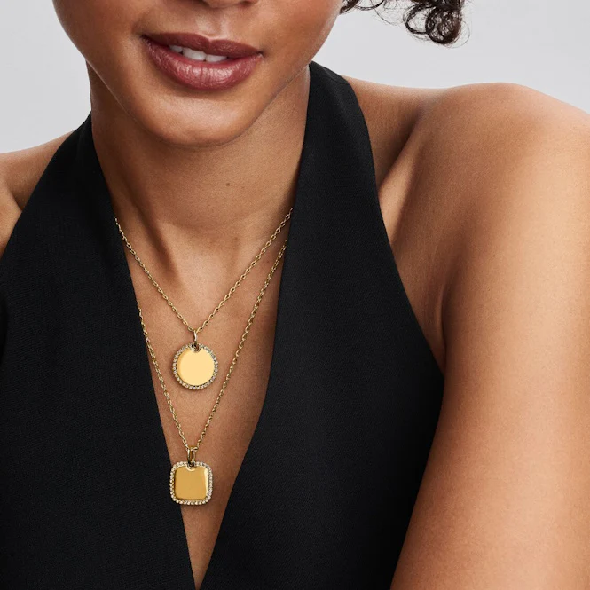 Engravable Gold Square Tag Pendant - Image 3