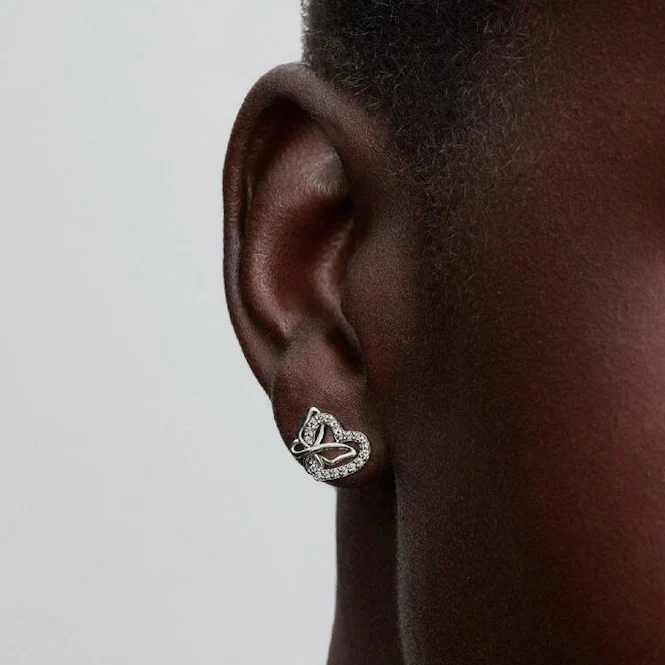 Entwined Heart & Butterfly Stud Earrings - Image 2
