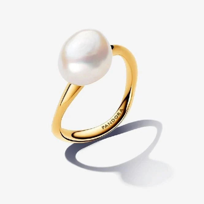 Gold Baroque Treated Freshwater Cultured Pearl Ring, Size 56