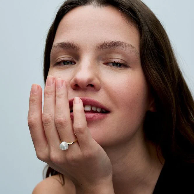 Gold Baroque Treated Freshwater Cultured Pearl Ring, Size 50 - Image 4