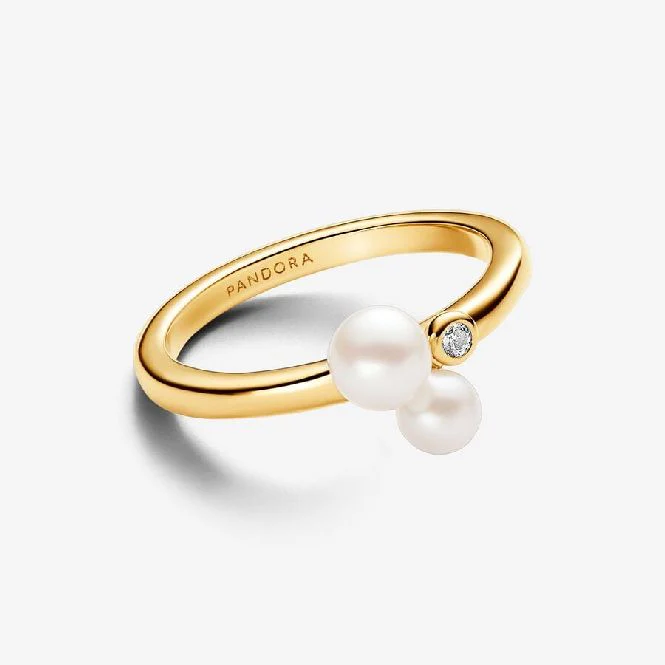 Gold Duo Treated Freshwater Cultured Pearls Ring, Size 52 - Image 3