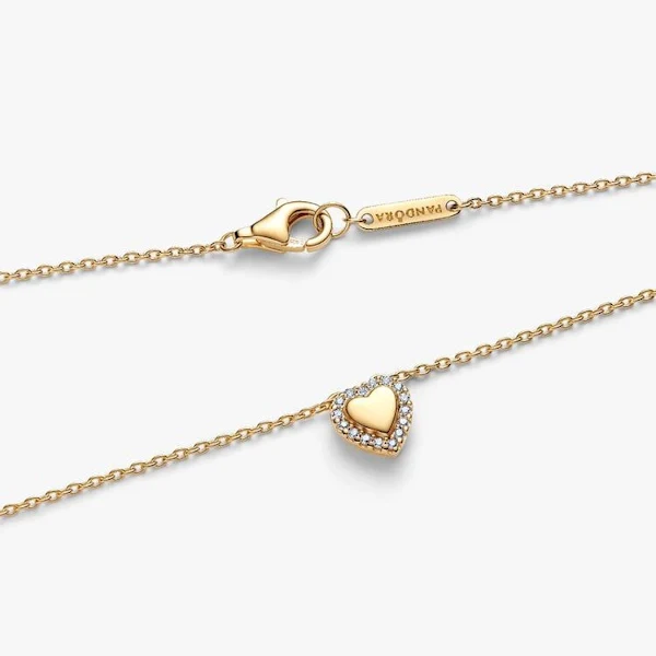 Gold Engravable Heart Halo Collier Necklace, 45cm - Image 3