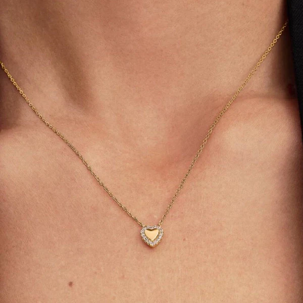 Gold Engravable Heart Halo Collier Necklace, 45cm - Image 4