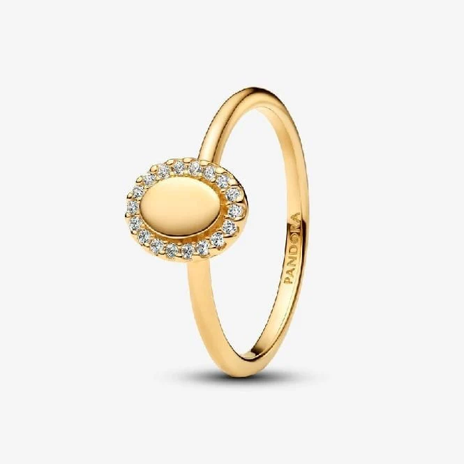 Gold Engravable Oval Halo Ring, Size 50