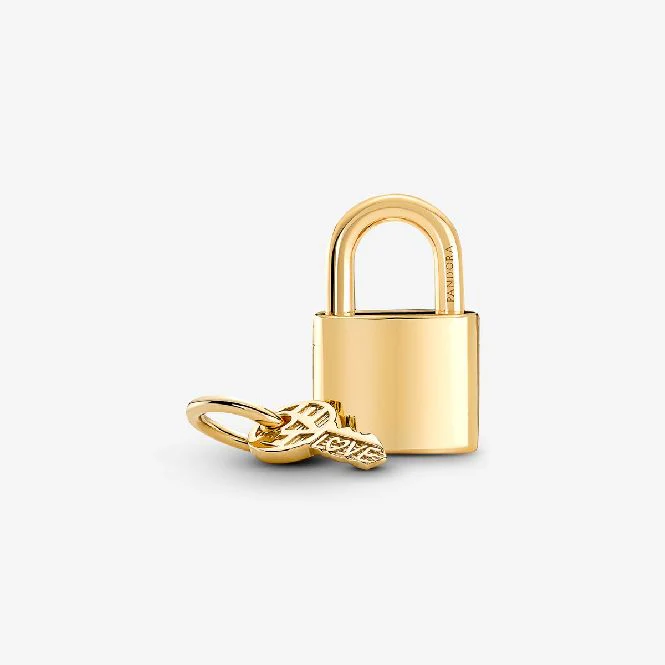 Gold Engravable Padlock & Key Dangle Charms - Image 2