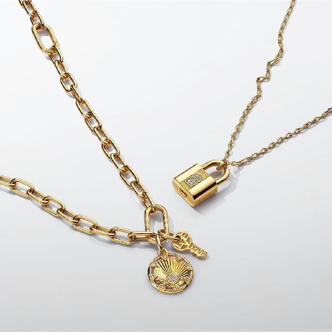 Gold Engravable Padlock & Key Dangle Charms - Image 5