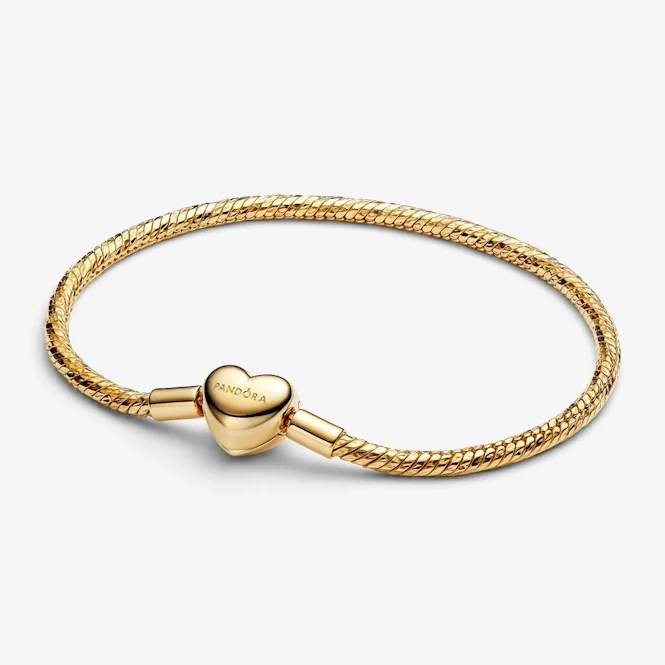 Gold Heart Clasp Faceted Snake Chain Bracelet, 18cm