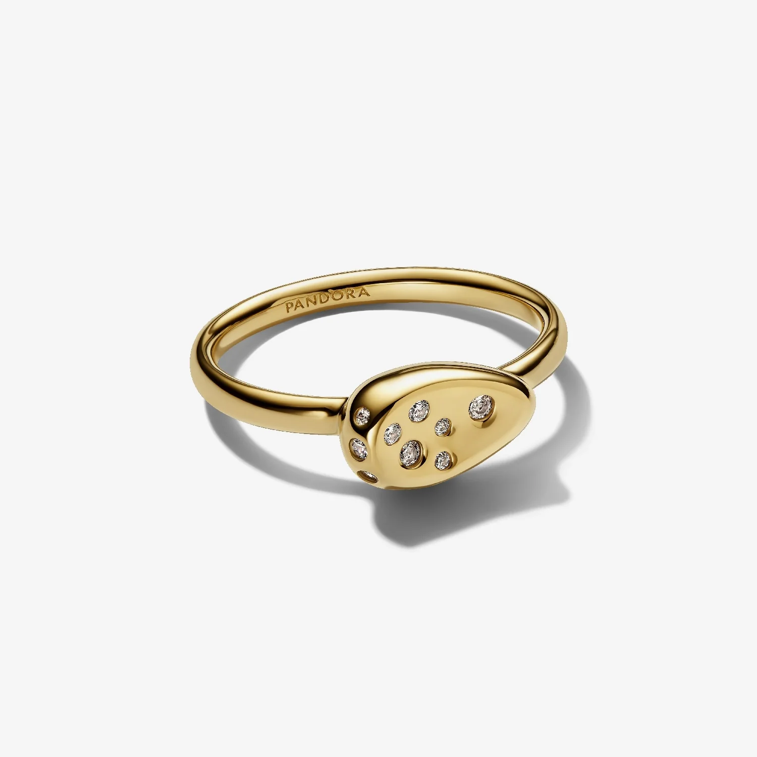 Gold Medium Stone-Set Oval Signet Ring, Size 60
