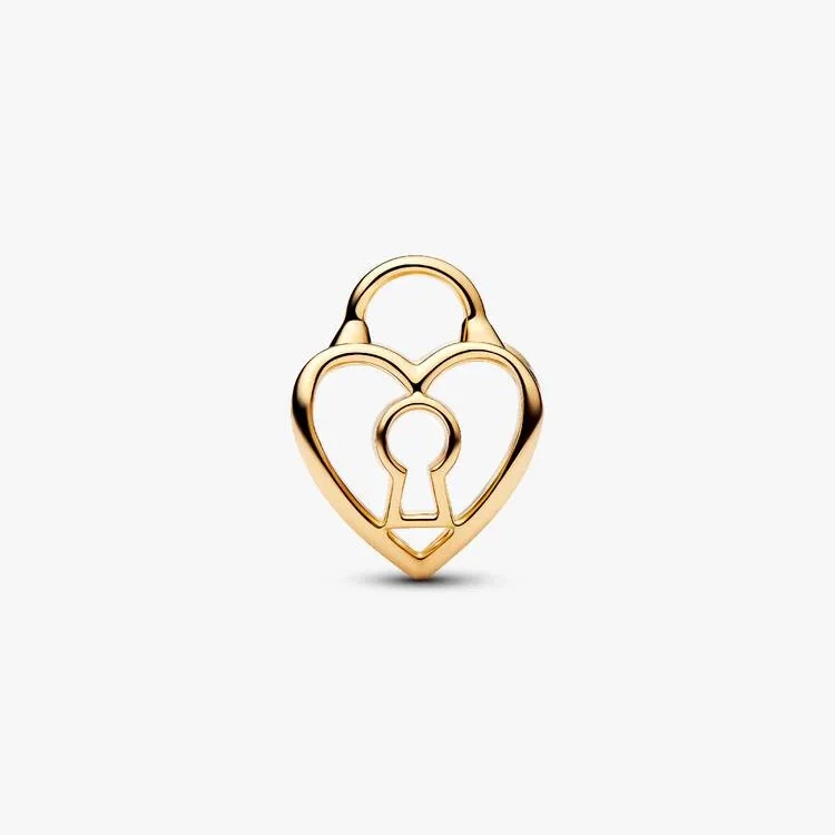 Gold Openwork Heart Padlock Charms - Image 2