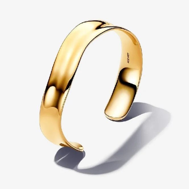Gold Organically Shaped Broad Open Bangle, 17.5cm