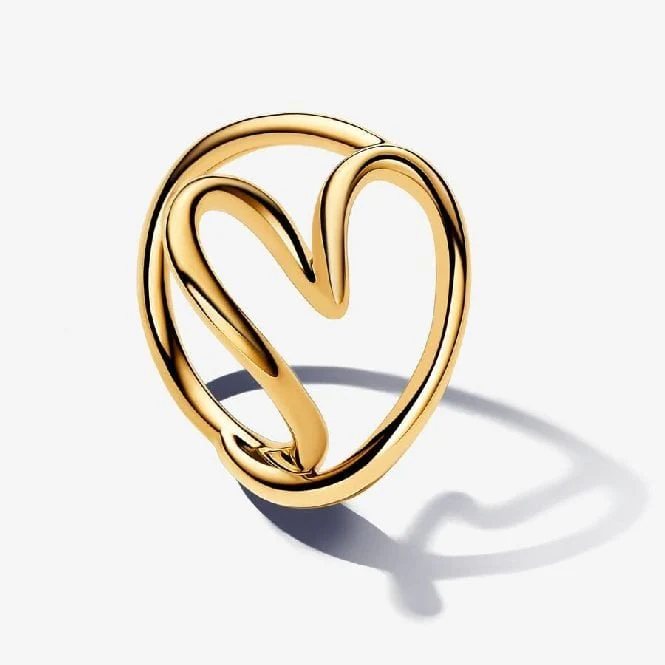 Gold Organically Shaped Heart Ring, Size 54