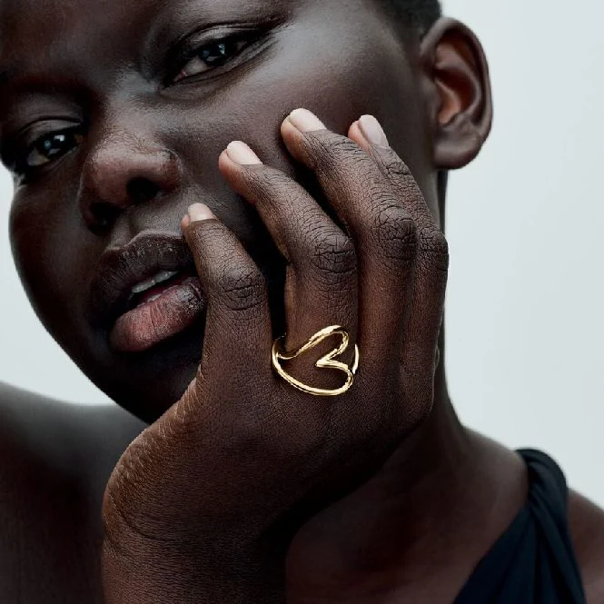 Gold Organically Shaped Heart Ring, Size 48 - Image 4