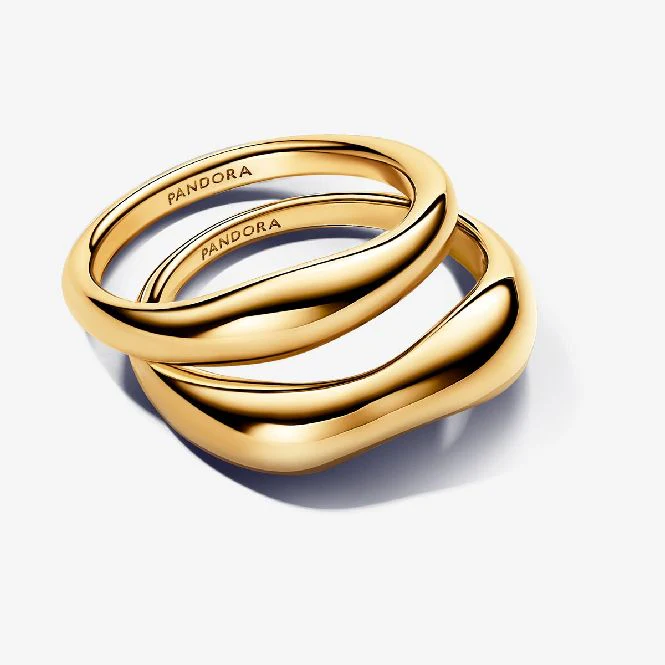 Gold Organically Shaped Stacking Rings, Size 58 - Image 2
