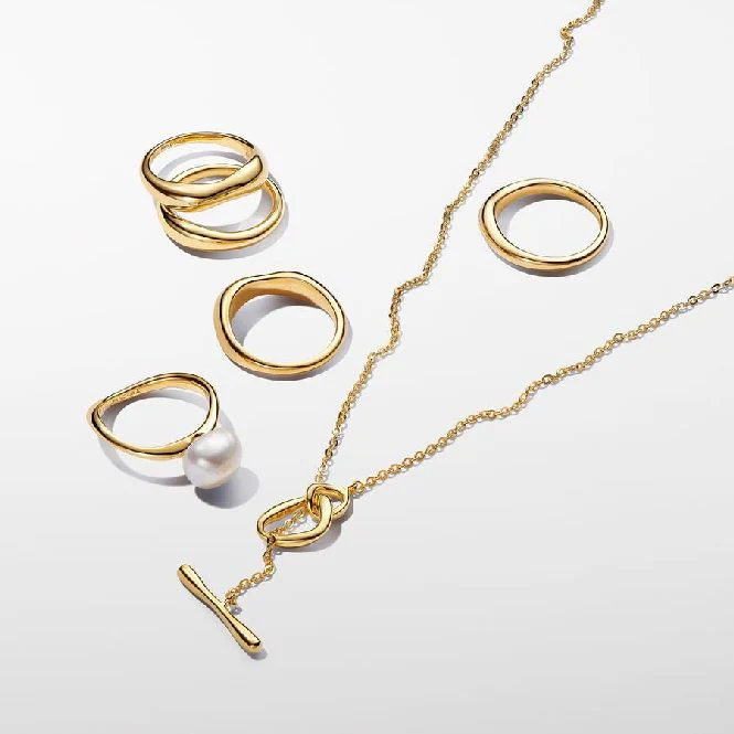Gold Organically Shaped Stacking Rings, Size 58 - Image 3