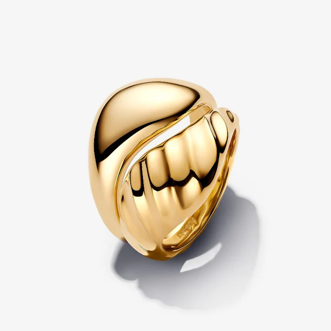 Gold Rippled Stacking Rings, Size 48 - Image 2