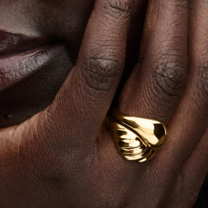Gold Rippled Stacking Rings, Size 48 - Image 3