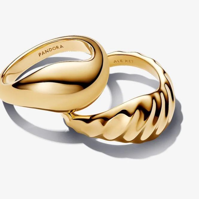 Gold Rippled Stacking Rings, Size 58