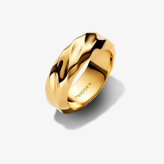 Gold Rippled Wide Band Ring, Size 52