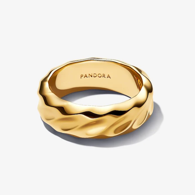 Gold Rippled Wide Band Ring, Size 48 - Image 2