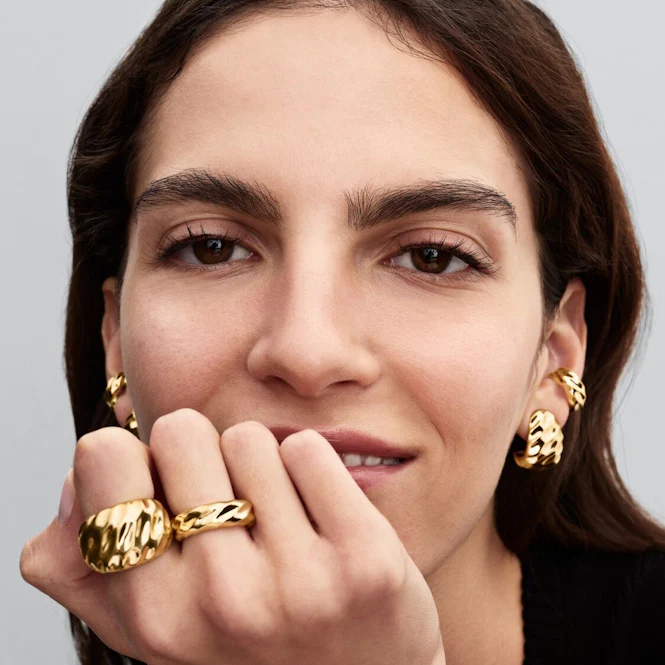 Gold Rippled Wide Band Ring, Size 48 - Image 3