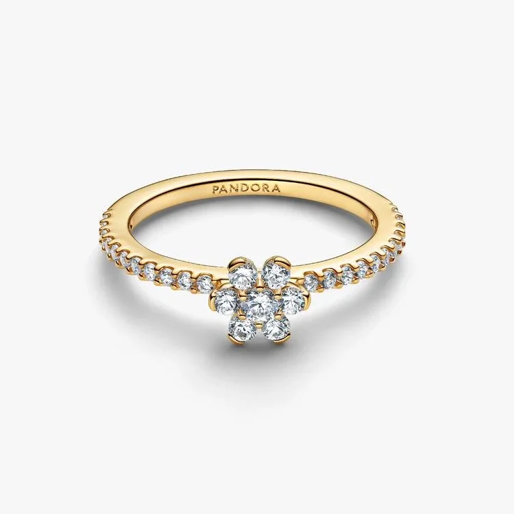 Gold Sparkling Flower Ring, Size 52 - Image 4