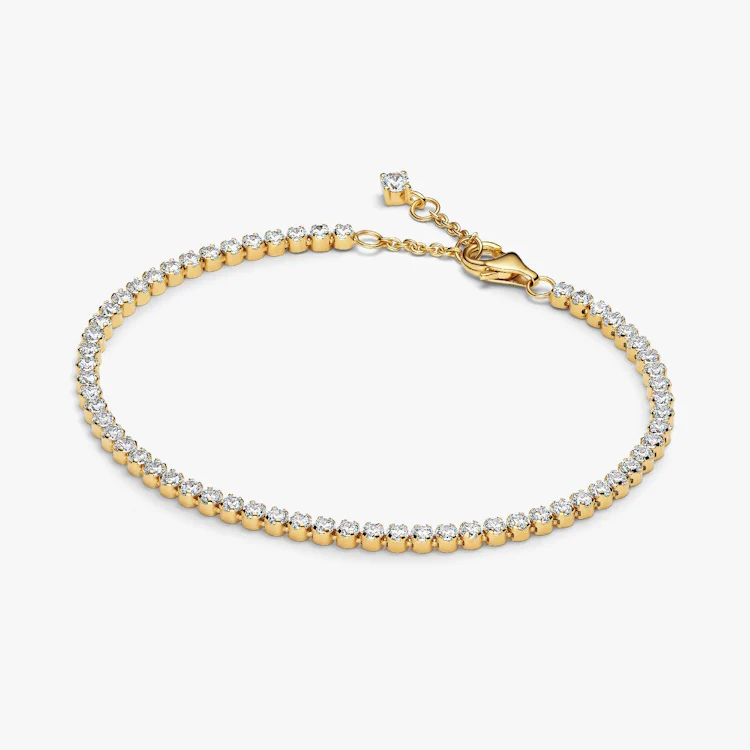 Gold Sparkling Slim Tennis Bracelet, Size 20cm