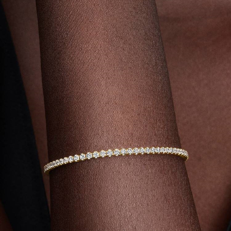 Gold Sparkling Slim Tennis Bracelet, Size 20cm - Image 3