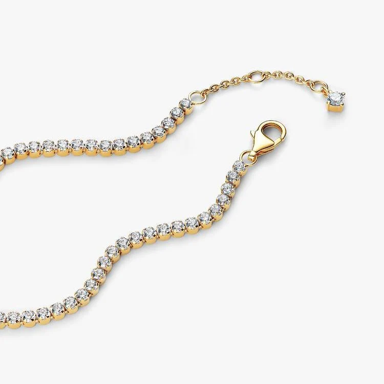 Gold Sparkling Slim Tennis Bracelet, Size 20cm - Image 4