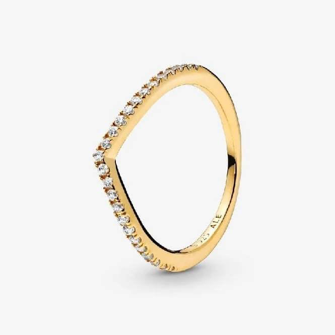 Gold Sparkling Wishbone Ring, Size 54