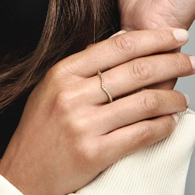 Gold Sparkling Wishbone Ring, Size 44 - Image 3