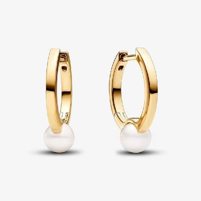 Gold Treated Freshwater Cultured Pearl Hoop Earrings