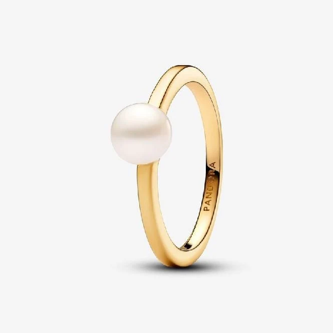Gold Treated Freshwater Cultured Pearl Ring, Size 54