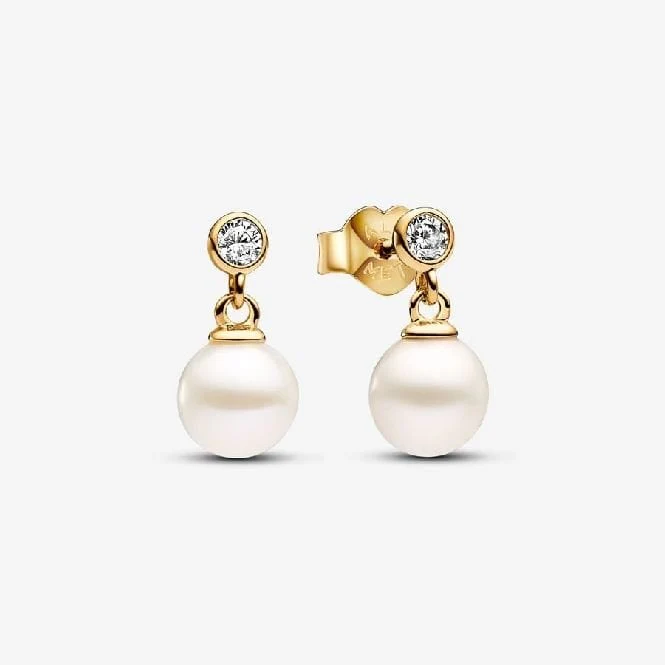 Gold Treated Freshwater Cultured Pearl & Stone Drop Earrings