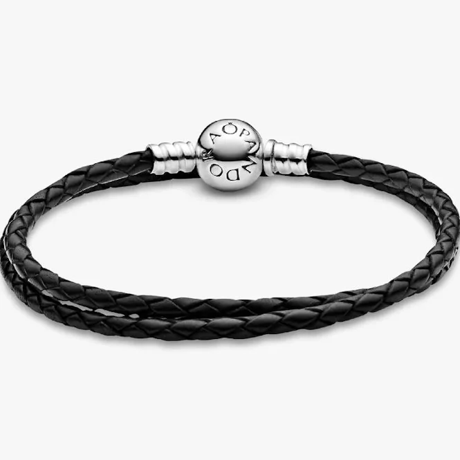 Moments Double Black Leather Bracelet, 41cm - Image 4