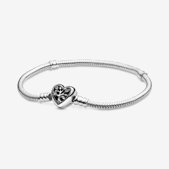 Moments Family Tree Heart Clasp Snake Chain Bracelet, 18cm