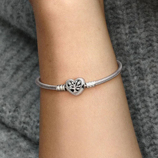 Moments Family Tree Heart Clasp Snake Chain Bracelet, 16cm - Image 3