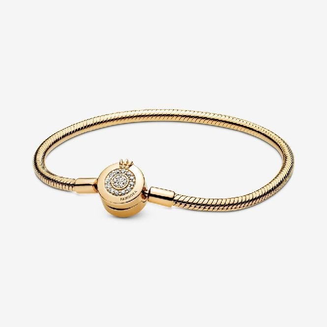 Moments Gold Sparkling Crown O Snake Chain Bracelet, 19cm