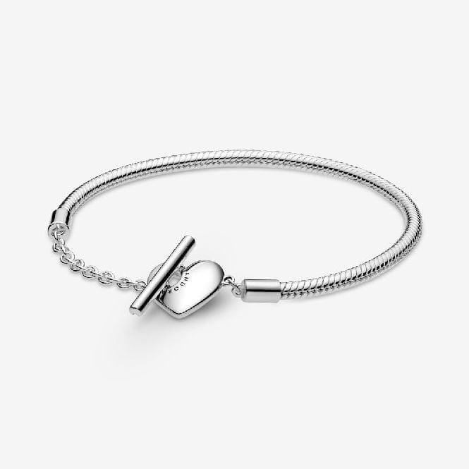 Moments Heart T-Bar Snake Chain Bracelet, 18cm