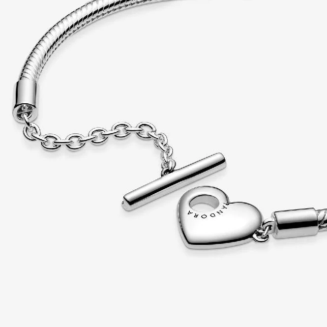 Moments Heart T-Bar Snake Chain Bracelet, 16cm - Image 2