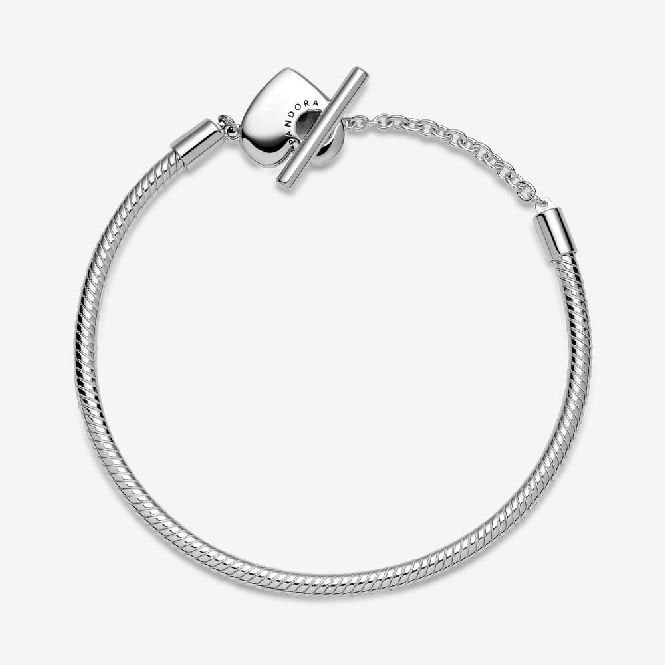 Moments Heart T-Bar Snake Chain Bracelet, 16cm - Image 3