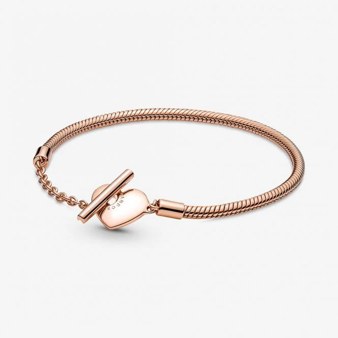Moments Rose Heart T-Bar Snake Chain Bracelet, 16cm