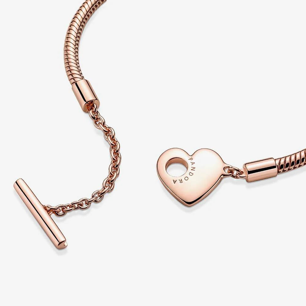 Moments Rose Heart T-Bar Snake Chain Bracelet, 20cm - Image 2