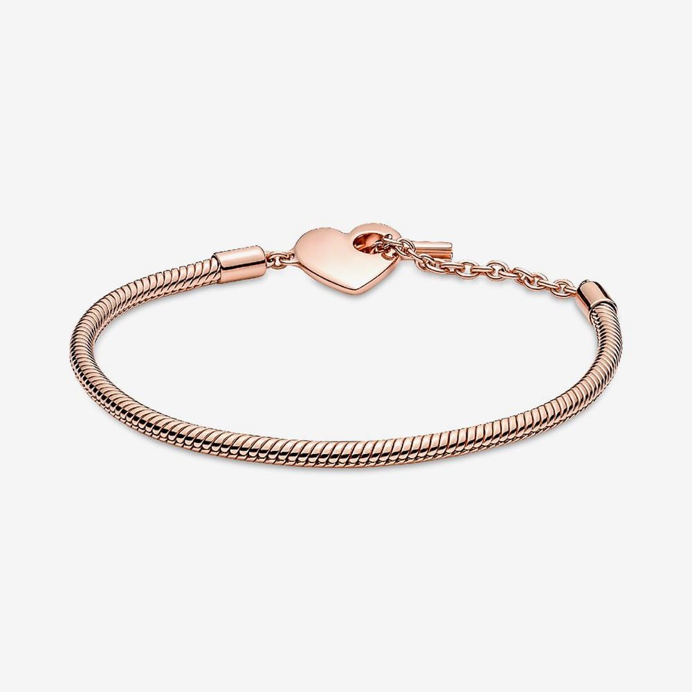 Moments Rose Heart T-Bar Snake Chain Bracelet, 20cm - Image 3
