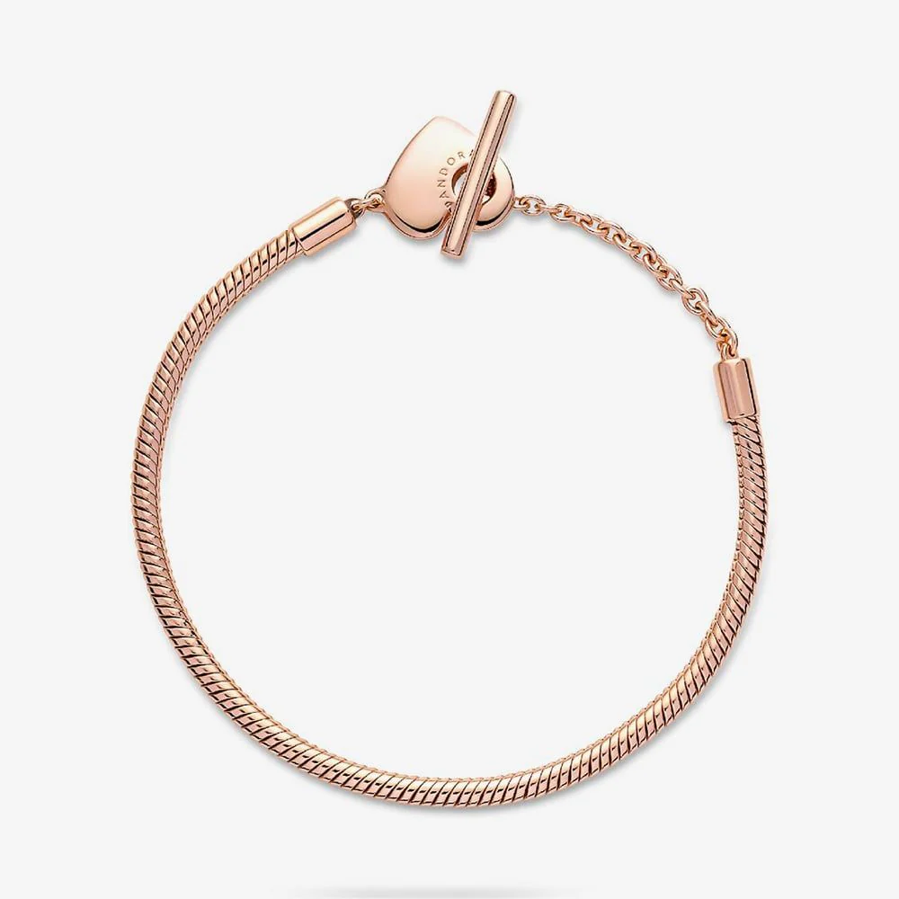 Moments Rose Heart T-Bar Snake Chain Bracelet, 20cm - Image 4
