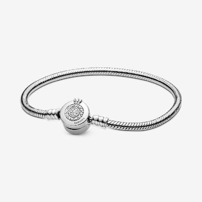 Moments Sparkling Crown O Snake Chain Bracelet, 19cm